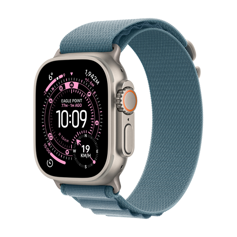 Apple Watch Ultra 3 49mm Natural Titanium Case with Light Blue Alpine Loop - Small